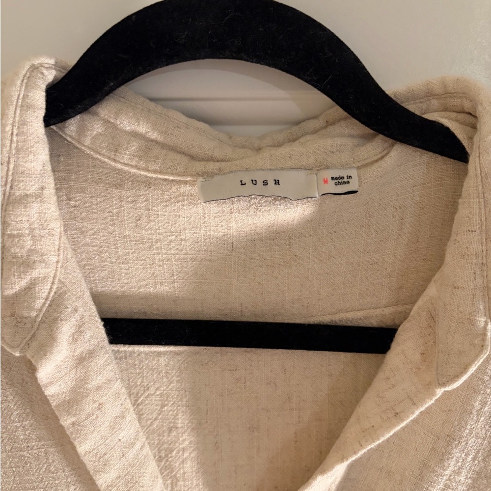 Lulu’s Seeking Chic Beige Long Sleeve Linen Crop Top Lush Medium - Picture 2 of 6